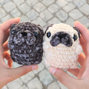 Pug Plush: Small Handmade Crochet | Stuffed Animal Pug Dog Plushie