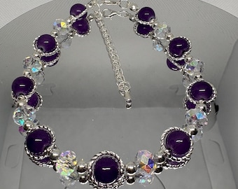 Silver and purple beaded bracelet