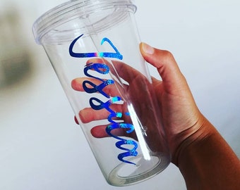 Personalisiertes klares Acryl, Becher mit Strohhalm und Deckel, hochwertiger Hartplastik, 700ml