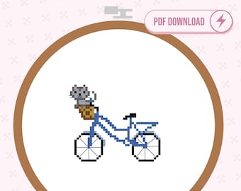Cat on a Bicycle Cross Stitch PDF Pattern