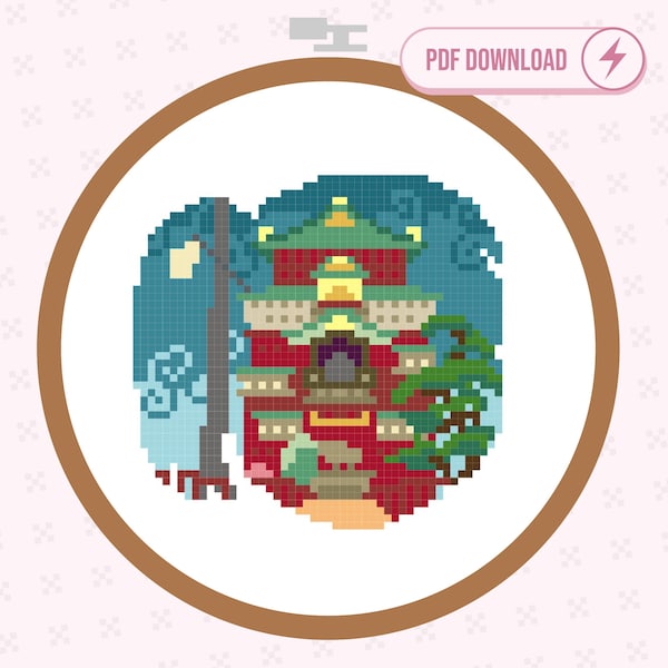 Spirited Away Bathhouse - Chihiro Cross Stitch PDF Pattern | Modern Cross Stitch | Instant Download