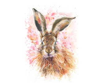 Fine Art Print of SLEEPY HARE watercolour by HELEN APRIL ROSE 557