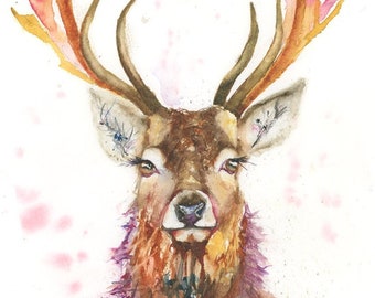 Colourful Stag print watercolour