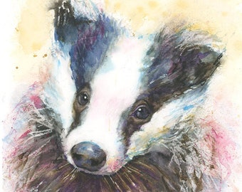 Badger print watercolour painting