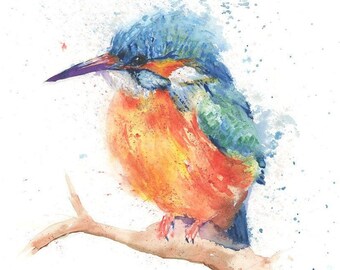 Aquarelle imprimée martin-pêcheur