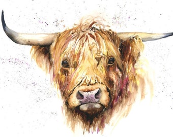 Highland Cow Print Watercolour
