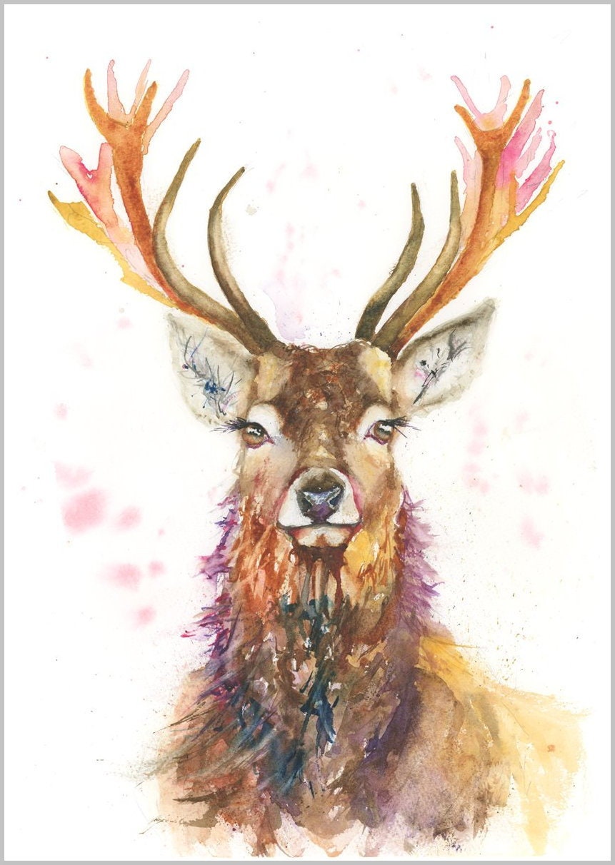 Colourful Stag print watercolour