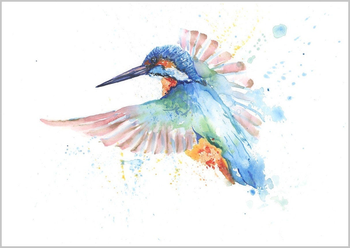Kingfisher in flight print watercolour