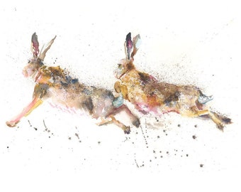 Running Hare print watercolour