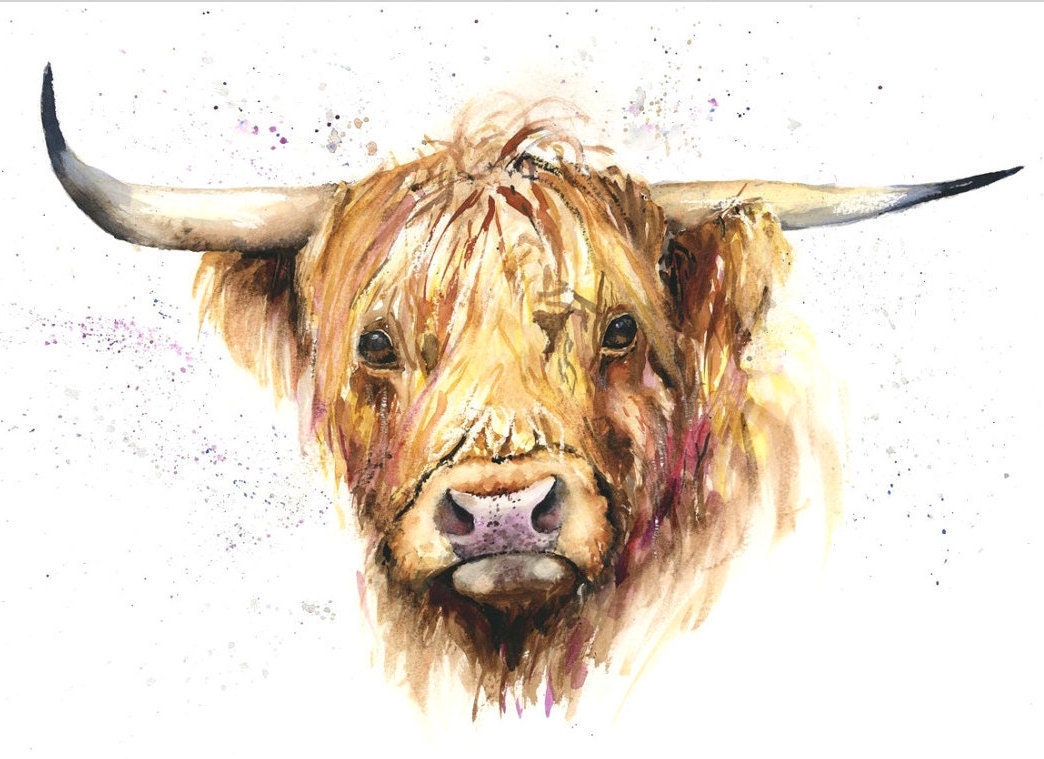 Highland Cow Print Watercolour | Etsy