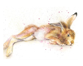 Sleeping Hare print watercolour