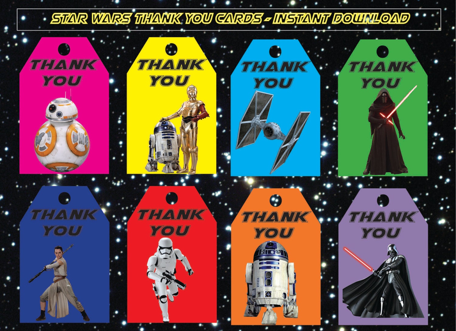 Instant DL Star Wars thank you Tags The force awakens Star Etsy