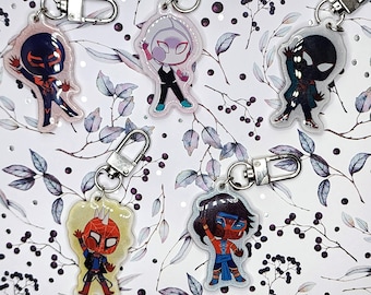 Spiderverse Chibi Epoxy-Coated Acrylic Charm | Miles | Gwen | Miguel | Hobie | Pavitr