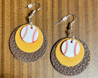 Pendientes de béisbol de cuero de los Padres: dijes acrílicos grabados, ganchos plateados