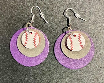 Pendientes de béisbol de cuero de los Diamondbacks o los Rockies: dijes acrílicos grabados, ganchos plateados