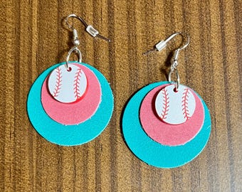 Aretes de béisbol de cuero de los Marlins: dijes acrílicos grabados, ganchos plateados