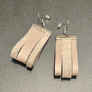 Gray Genuine Leather Earrings with Silver Hooks