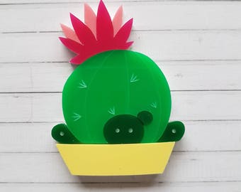 Cactus potplant laser cut acrylic brooch