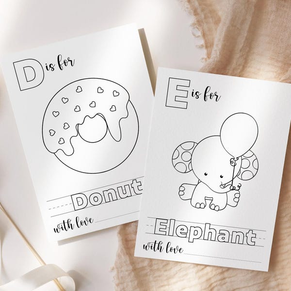 Baby's First ABC Book, Baby Shower Alphabet Book, Baby Shower Coloring Pages, Baby Shower Coloring Book, 2 Sizes Included, Instant Download