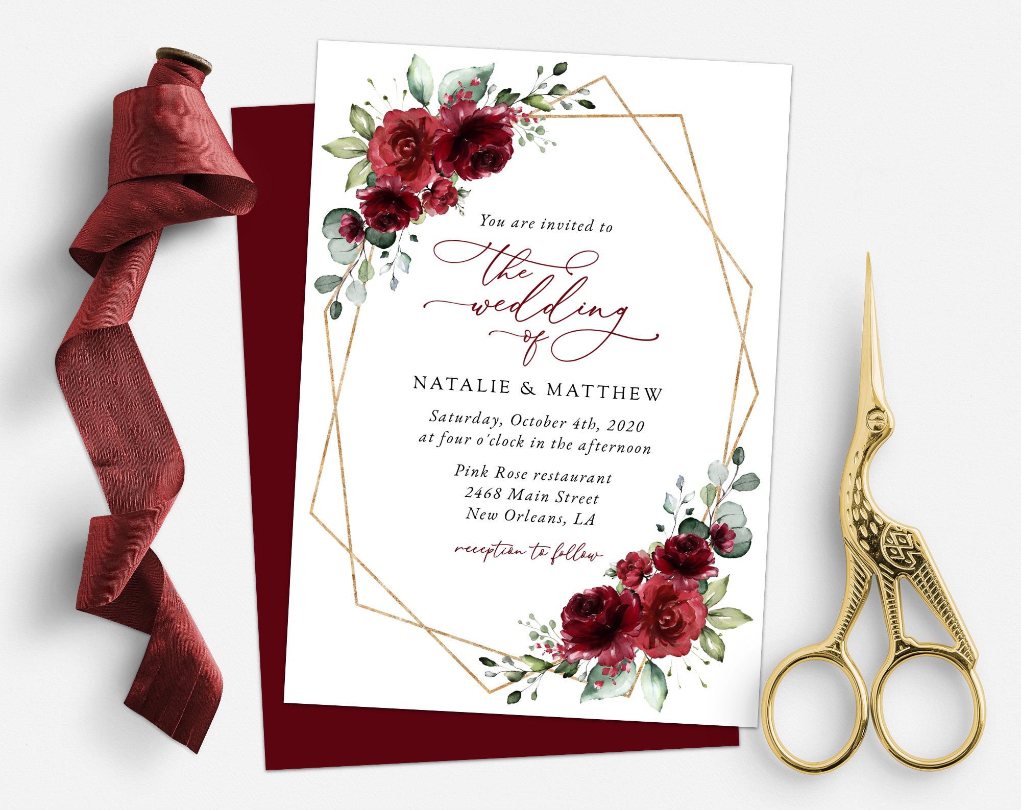 Floral Wedding Invitation Burgundy Flowers Red Flowers Etsy Floral Wedding Invitation Burgundy Flowers Red Flowers Etsy