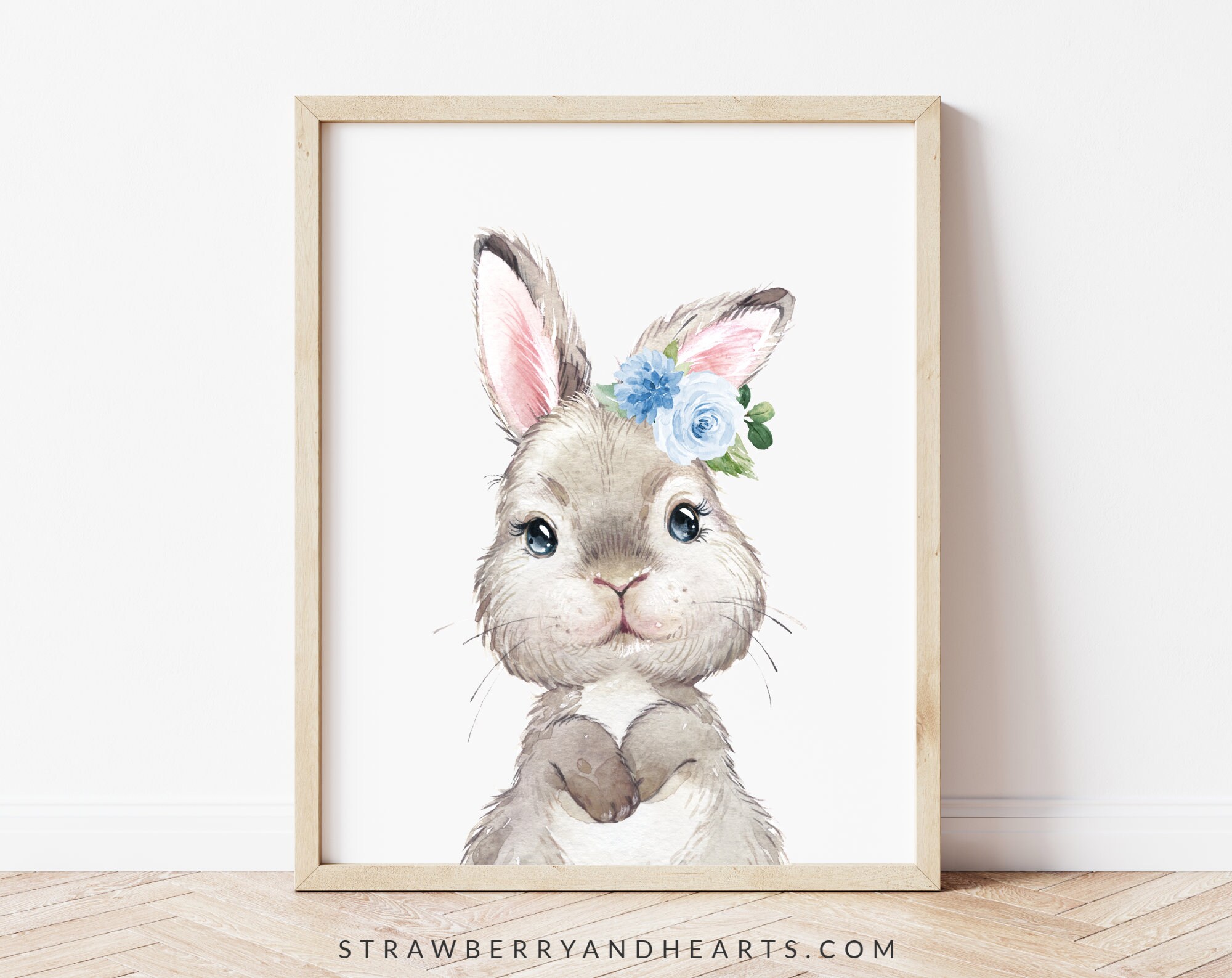 Bunny Nursery Prints Nursery Wall Art Set Of 3 Bunny Floral Etsy