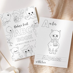 Baby&#39;s First ABC Book, Animal ABC Coloring Book, Animal Alphabet Coloring Pages, Animals A-Z, Baby Shower Coloring Book, Instant Download