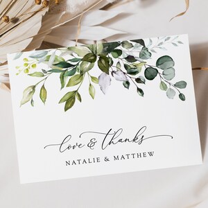 Eukalyptusblätter Dankeskarte, Hochzeit Dankeskarte, Greenery, Boho Hochzeit, Boho Hochzeit, Gartenhochzeit, bearbeitbare Vorlage, SH45
