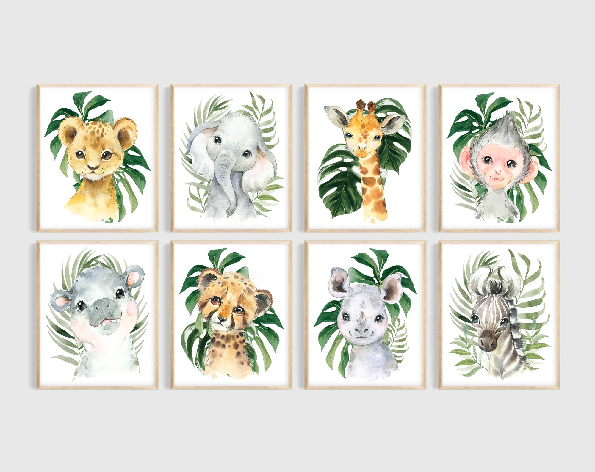 Jungle Animals Nursery Prints Nursery Wall Art Set Of 8 Etsy