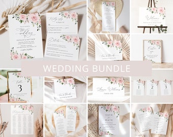 Blush Flowers, Pink Flowers, Floral Wedding Bundle, Wedding Invitation Bundle, Wedding Invitation Suite, Boho, Editable Template, SH03
