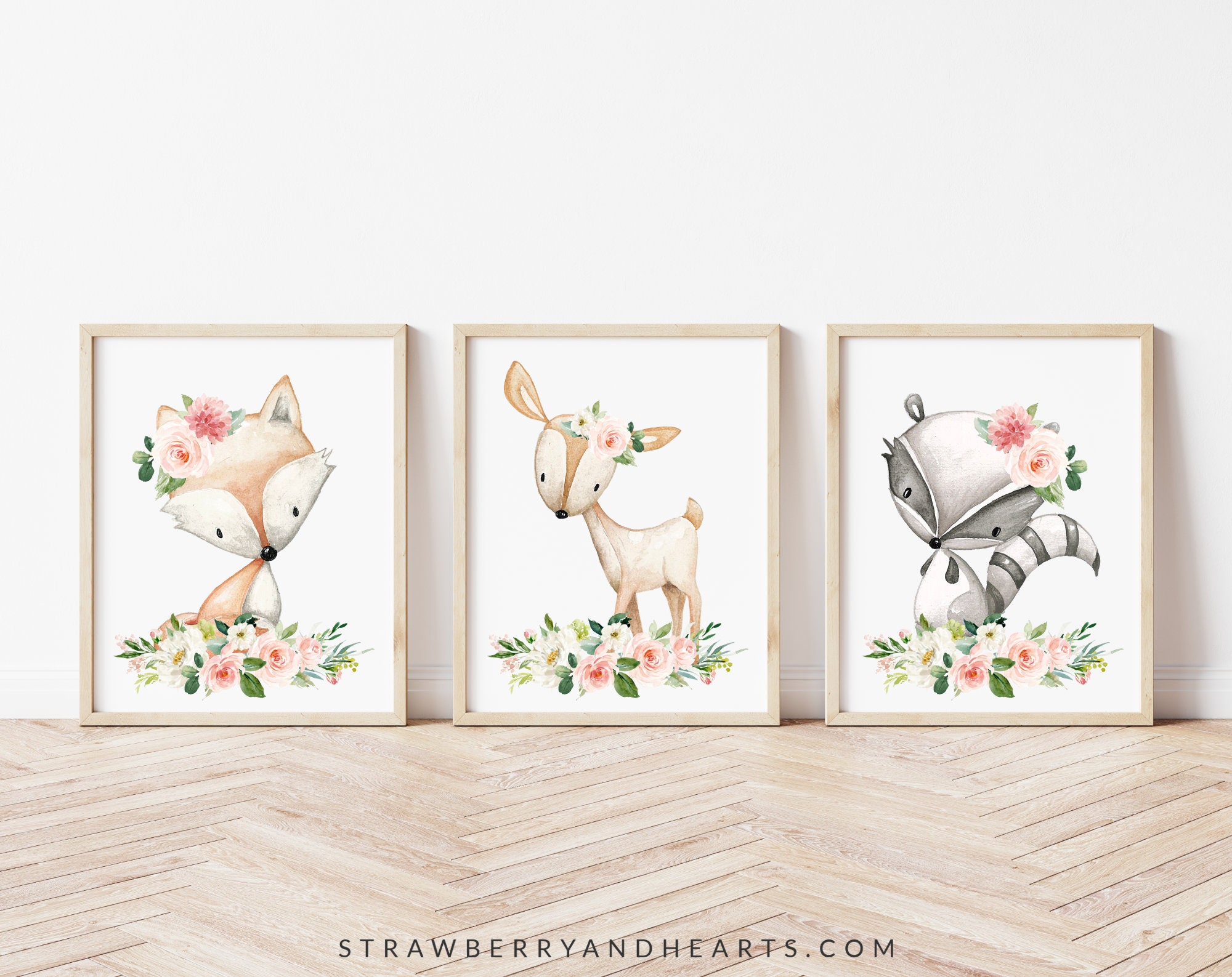 Woodland Animals Nursery Prints Nursery Wall Art Set Of 3 Etsy