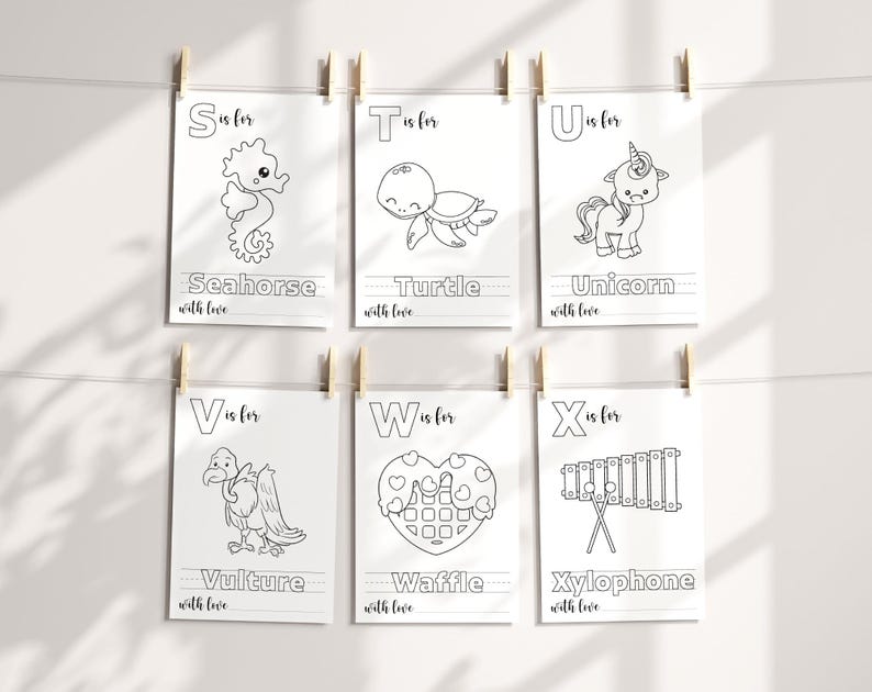 Baby's First ABC Book, Baby Shower Alphabet Book, Baby Shower Coloring Pages, Baby Shower Coloring Book, 2 Sizes Included, Instant Download image 6