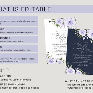 Floral Wedding Invitation Suite, Purple Flowers, Lilac Flowers, Lavender Flowers, Watercolor Flowers, Instant Download, Edit Yourself, SH29 image 6