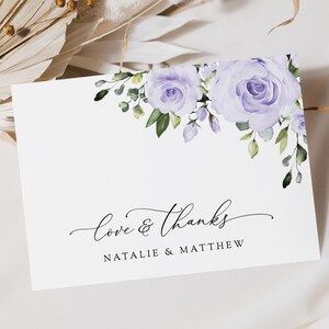 Lila Blumen, Flieder Blumen, Lavendel Blumen, Blumen Dankeskarte, Hochzeit Dankeskarte, Grün, Boho, bearbeitbare Vorlage, SH29