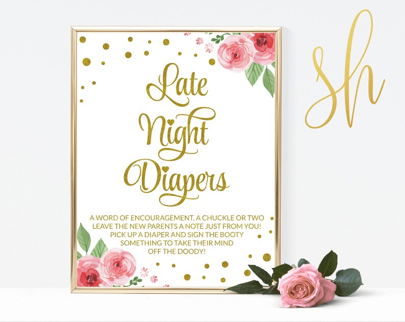 Floral Baby Shower Game Late Night Diaper Change Pink Roses Etsy