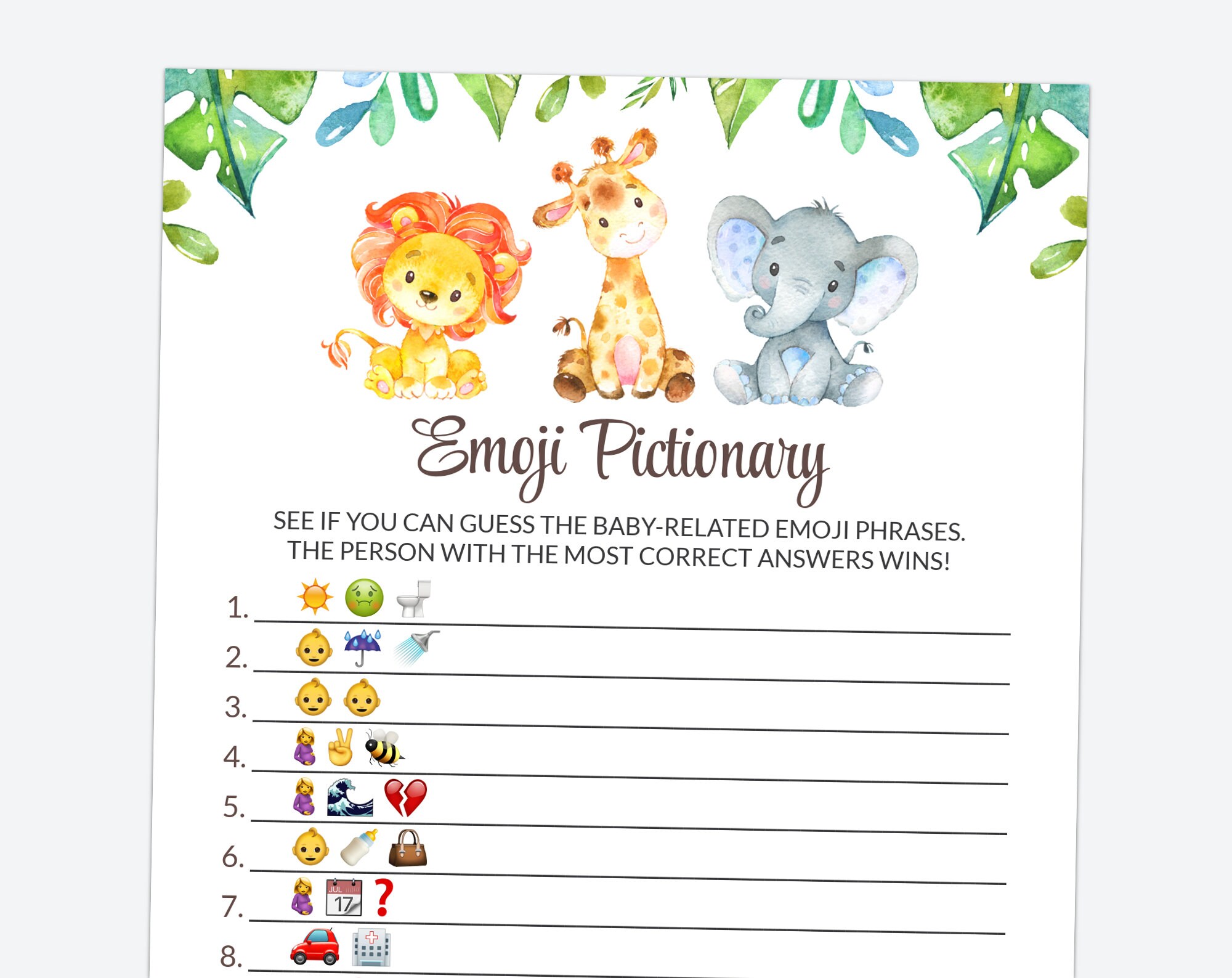 Safari Emoji Pictionary Jungle Animals Elephant Giraffe Etsy