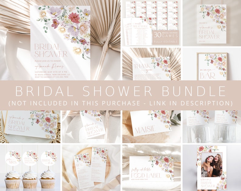 Floral Bridal Shower Invitation, Spring Flowers, Wildflowers, Colorful Flowers, Garden Bridal Shower, Editable Bridal Shower Template, SH40 image 9