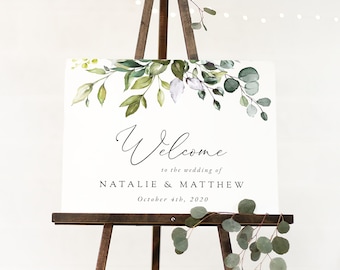 Eucalyptus Leaves Welcome Sign, Wedding Sign, Greenery, Boho Wedding, Bohemian Wedding, Garden Wedding, Foliage, Editable Template, SH45