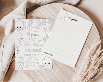 Libro dell'alfabeto vuoto, il primo libro dell'alfabeto per neonati in spagnolo, libro dell'alfabeto spagnolo per baby shower, pagine da colorare, 2 formati inclusi, download immediato.