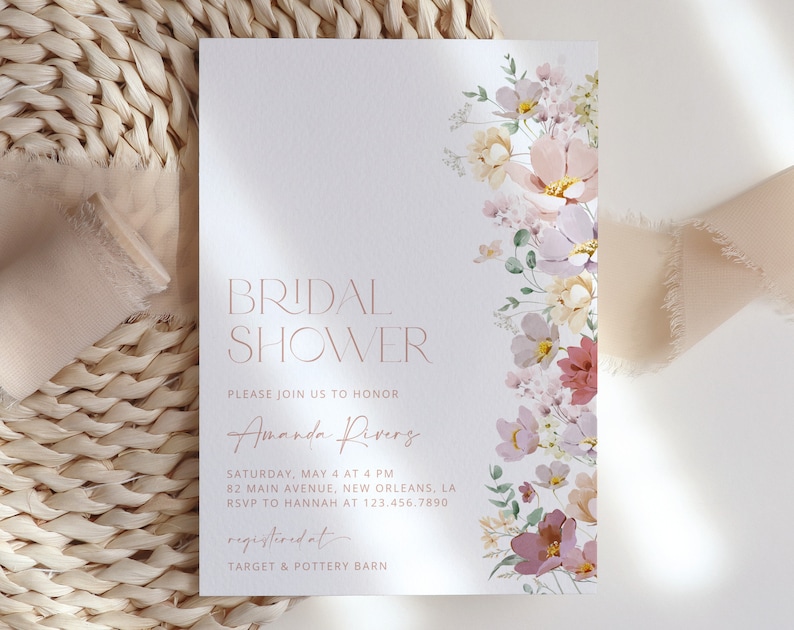 Floral Bridal Shower Invitation, Spring Flowers, Wildflowers, Colorful Flowers, Garden Bridal Shower, Editable Bridal Shower Template, SH40 image 2