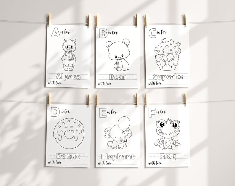 Baby's First ABC Book, Baby Shower Alphabet Book, Baby Shower Coloring Pages, Baby Shower Coloring Book, 2 Sizes Included, Instant Download image 3