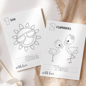 Baby&#39;s First 123 Book, Baby Shower Numbers Book, Baby Shower Coloring Pages, Baby Shower Coloring Book, 2 Sizes Included, Instant Download