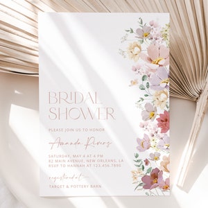 Floral Bridal Shower Invitation, Spring Flowers, Wildflowers, Colorful Flowers, Garden Bridal Shower, Editable Bridal Shower Template, SH40 image 1