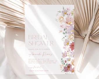 Floral Bridal Shower Invitation, Spring Flowers, Wildflowers, Colorful Flowers, Garden Bridal Shower, Editable Bridal Shower Template, SH40