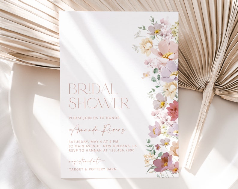 Floral Bridal Shower Invitation, Spring Flowers, Wildflowers, Colorful Flowers, Garden Bridal Shower, Editable Bridal Shower Template, SH40 image 1