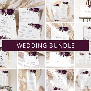 Purple Flowers, Plum Flowers, Floral Wedding Bundle, Wedding Invitation Bundle, Wedding Invitation Suite, Boho, Editable Template, SH31