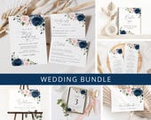Floral Wedding Bundle, Navy Blue Flowers, Blush Pink Flowers, Watercolor Flowers, Greenery, Boho, Bohemian, Garden, Edit Yourself, SH04