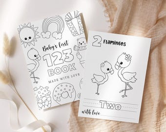 Baby&#39;s First 123 Book, Baby Shower Numbers Book, Baby Shower Coloring Pages, Baby Shower Coloring Book, 2 Sizes Included, Instant Download