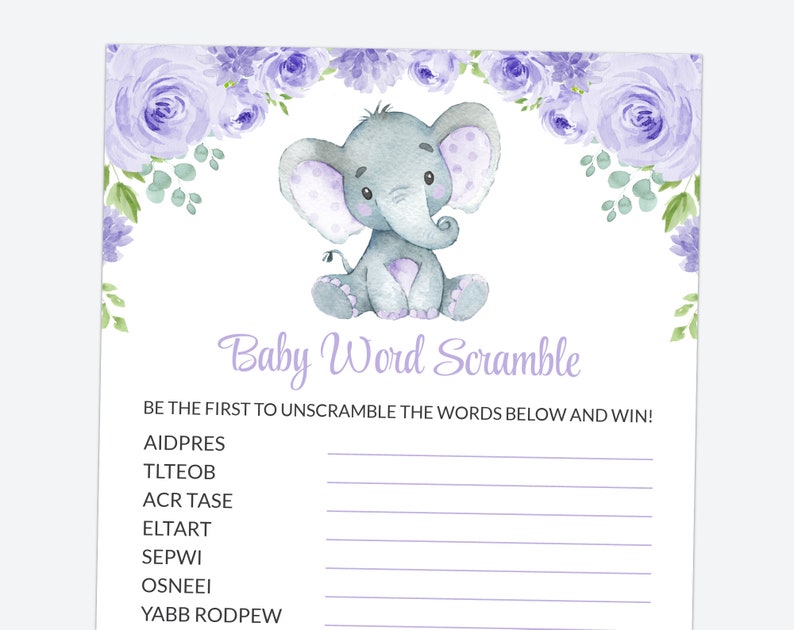 Elephant Baby Word Omaha Mall Year-end annual account Scramble Wat Lilac Flowers Purple
