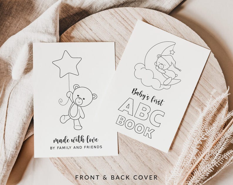 Baby's First ABC Book, Baby Shower Alphabet Book, Baby Shower Coloring Pages, Baby Shower Coloring Book, 2 Sizes Included, Instant Download image 2