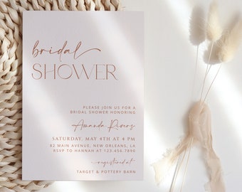 Minimal Boho Bridal Shower Invitation, Modern Bridal Shower Invite, Neutral Bridal Shower, Editable Bridal Shower Template, SH21